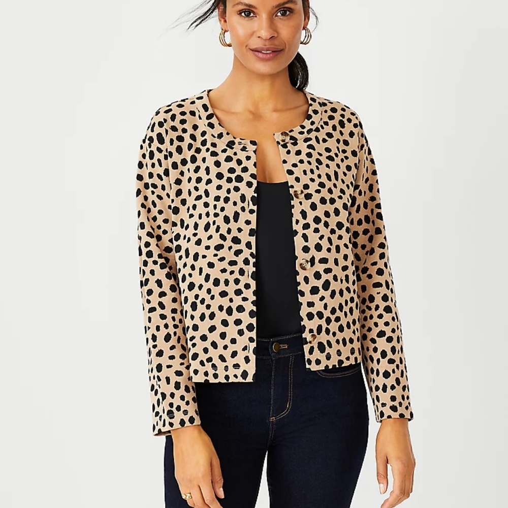 Ann Taylor Beige and Black Patterned Cardigan